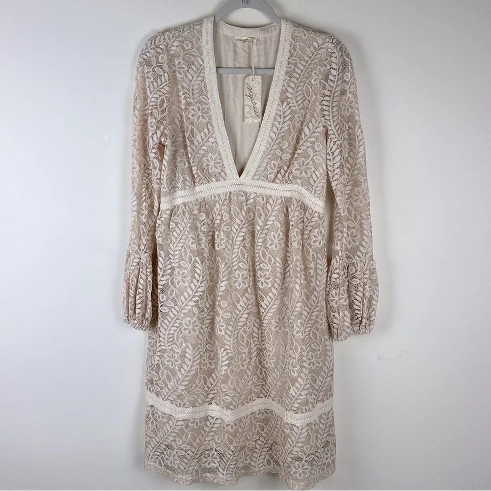 Mystree | Coquette Cottage Core Babydoll Lace Midi Dress In Cream | M - Picture 4 of 16